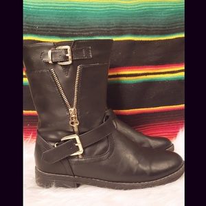 Black zip up moto boots women's size 8